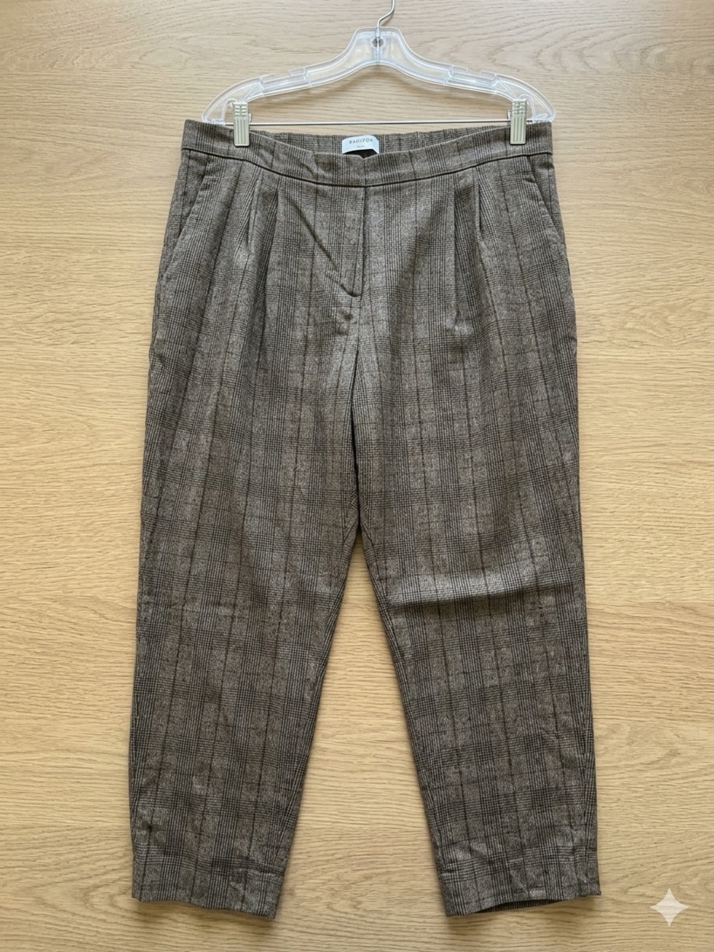 Babaton Brown Plaid Pleated Tapered Pants